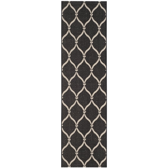 SAFAVIEH Courtyard Linnet Geometric Indoor/Outdoor Runner Rug, Black/Beige, 2'4" x 12'