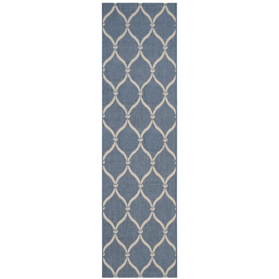 SAFAVIEH Courtyard Linnet Geometric Indoor/Outdoor Runner Rug, Blue/Beige, 2'3" x 8'