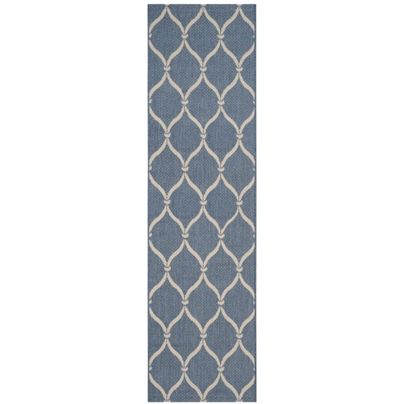 SAFAVIEH Courtyard Linnet Geometric Indoor/Outdoor Runner Rug, Blue/Beige, 2'3" x 8'
