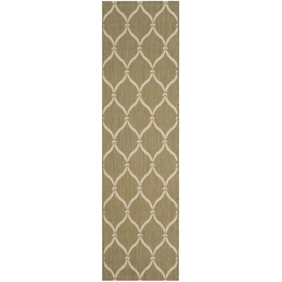 SAFAVIEH Courtyard Linnet Geometric Indoor/Outdoor Runner Rug, Green/Beige, 2'4" x 12'