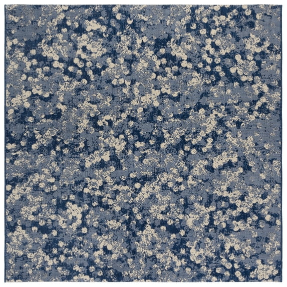SAFAVIEH Courtyard Lorinda Abstract Indoor/Outdoor Area Rug, Navy/Beige, 6'7" x 6'7" Square
