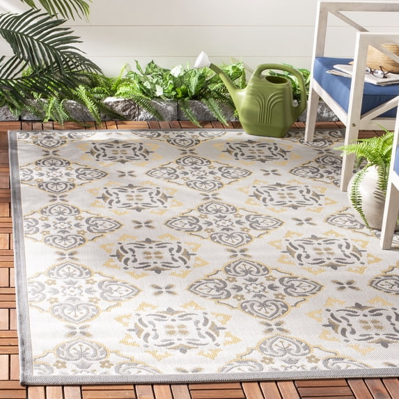 Safavieh Courtyard Louis Geometric Indoor/Outdoor Area Rug, Anthracite/Light Gray, 6'7" x 9'6"