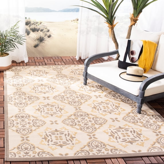 Safavieh Courtyard Louis Geometric Indoor/Outdoor Area Rug, Dark Beige/Beige, 5'3" x 7'7"