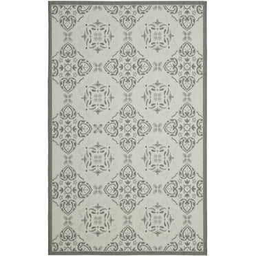SAFAVIEH Courtyard Louis Geometric Indoor/Outdoor Area Rug, Light Grey/Anthracite, 5'3" x 7'7"