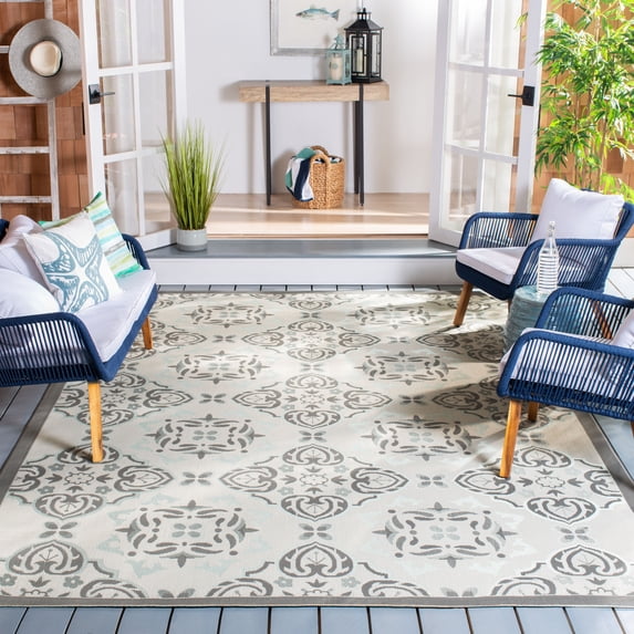 Safavieh Courtyard Louis Geometric Indoor/Outdoor Area Rug, Light Gray/Anthracite, 8' x 11'