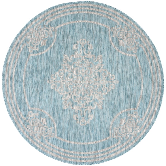 SAFAVIEH Courtyard Lula Traditional Indoor/Outdoor Area Rug, 6'7" x 6'7" Round, Aqua/Grey