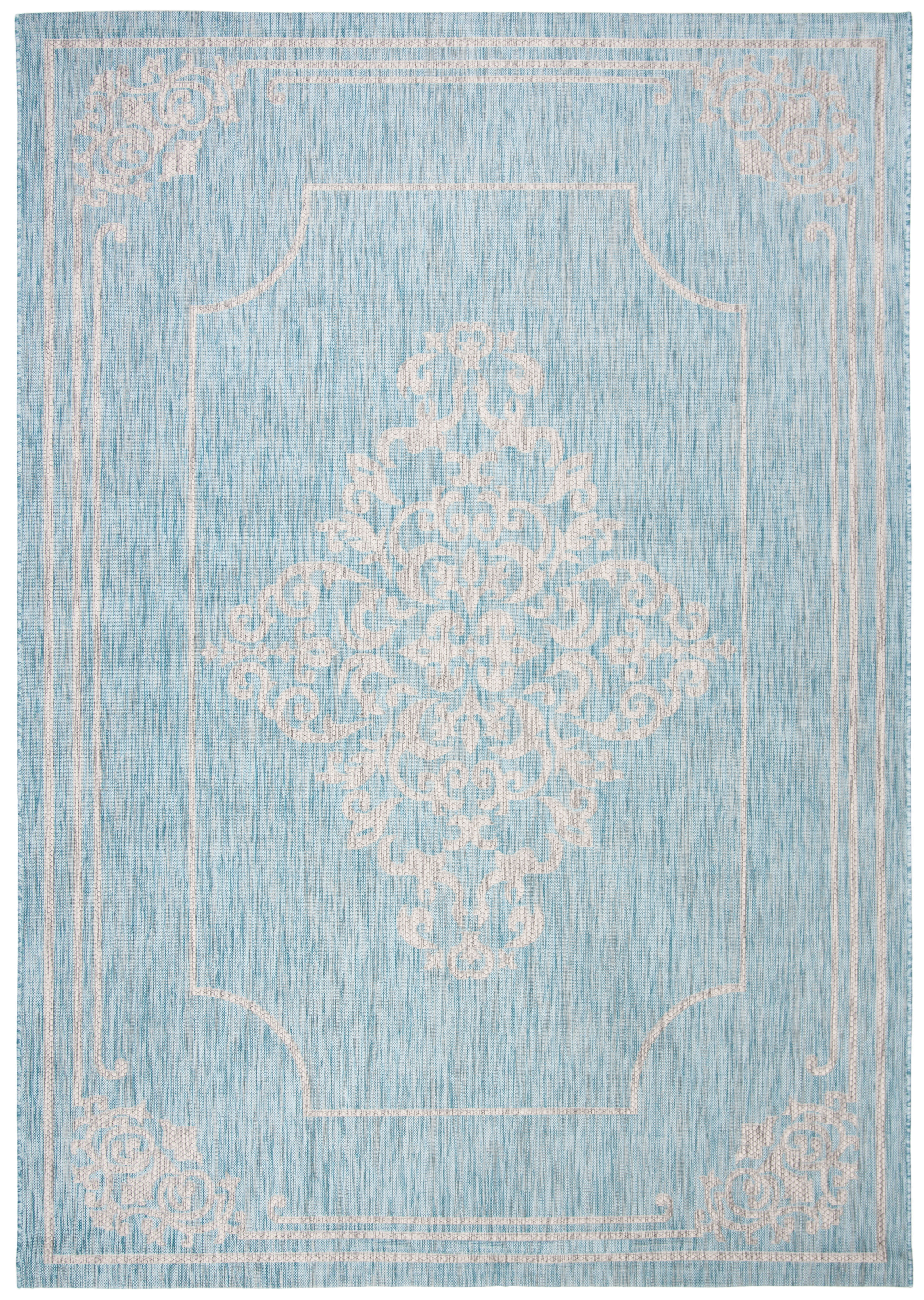 SAFAVIEH Courtyard Lula Traditional Indoor/Outdoor Area Rug, 8' x 11', Aqua/Grey