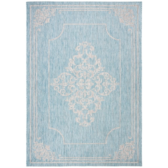 SAFAVIEH Courtyard Lula Traditional Indoor/Outdoor Area Rug, 8' x 11', Aqua/Grey