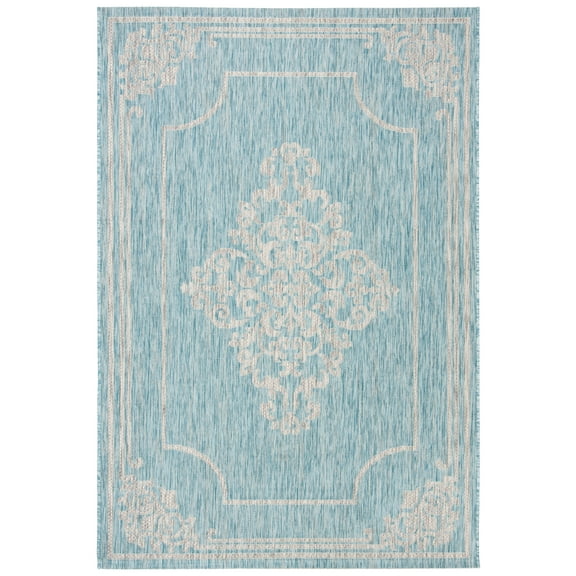 SAFAVIEH Courtyard Lula Traditional Indoor/Outdoor Area Rug, 8' x 11', Aqua/Grey