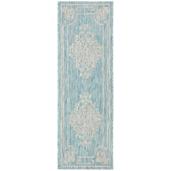 SAFAVIEH Courtyard Lula Traditional Indoor/Outdoor Runner, 2'3" x 6'7", Aqua/Grey