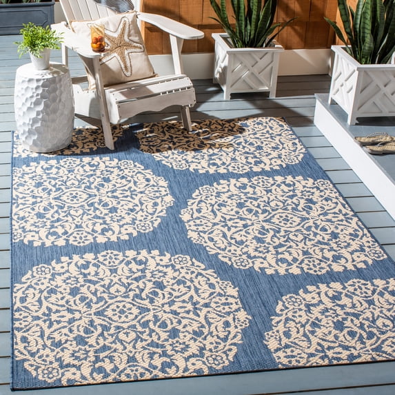 Safavieh Courtyard Lyall Geometric Indoor/Outdoor Area Rug, Blue/Ivory, 5'5" x 7'7"