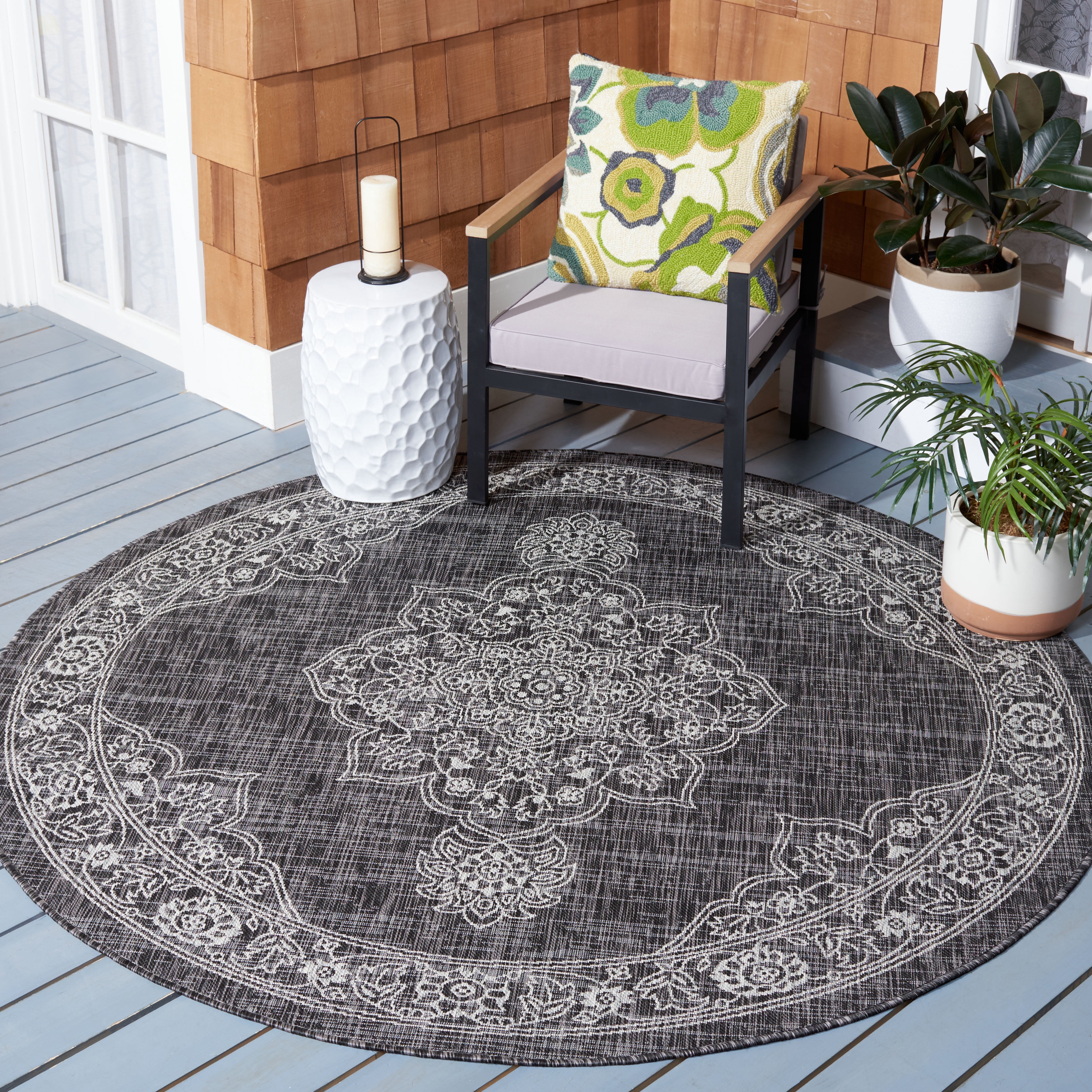 Safavieh Courtyard Lynna Medallion Indoor/Outdoor Area Rug, Black/Gray, 6'7" x 6'7" Round