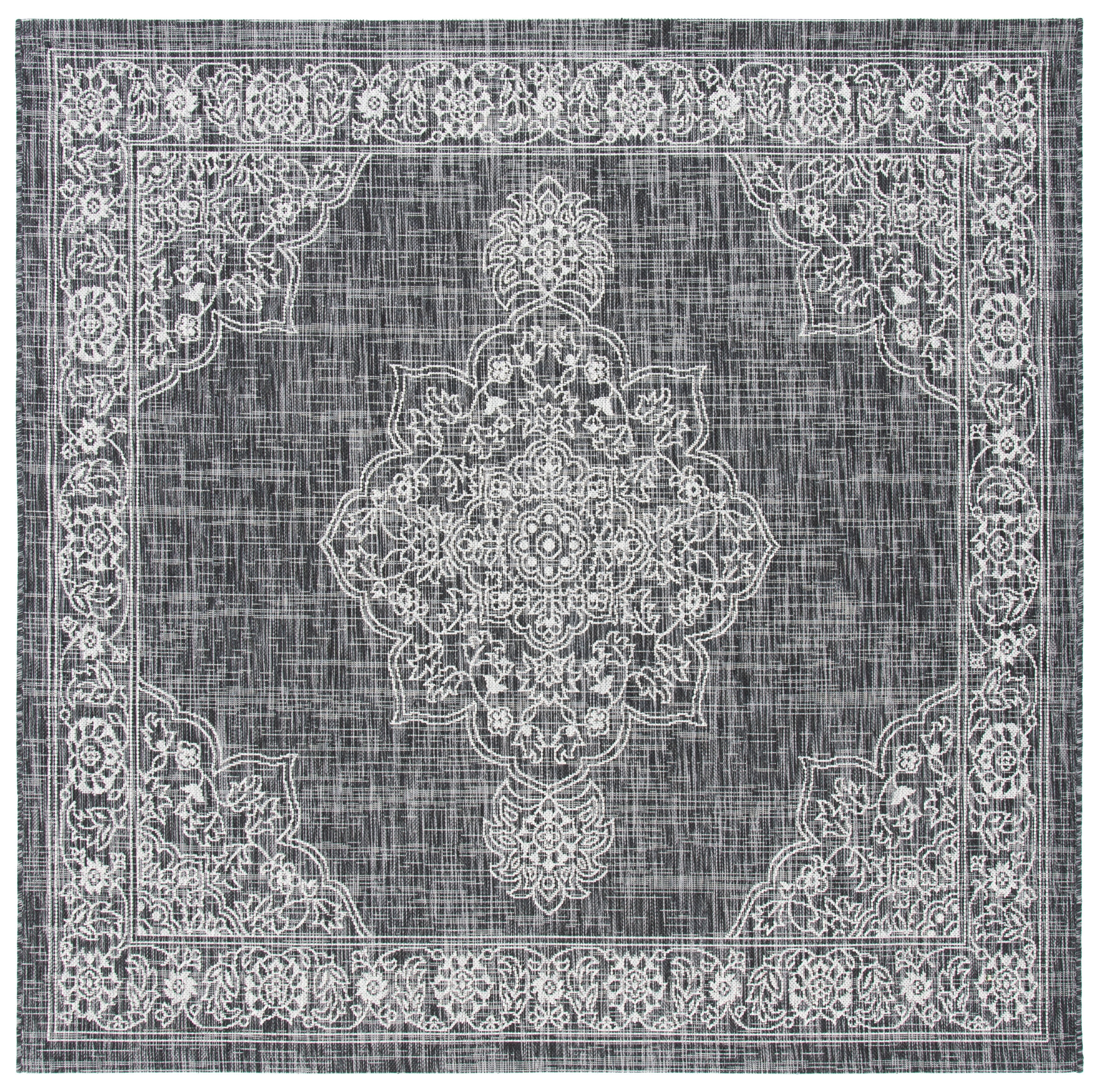 SAFAVIEH Courtyard Lynna Medallion Indoor/Outdoor Area Rug, Black/Grey, 6'7" x 6'7" Square