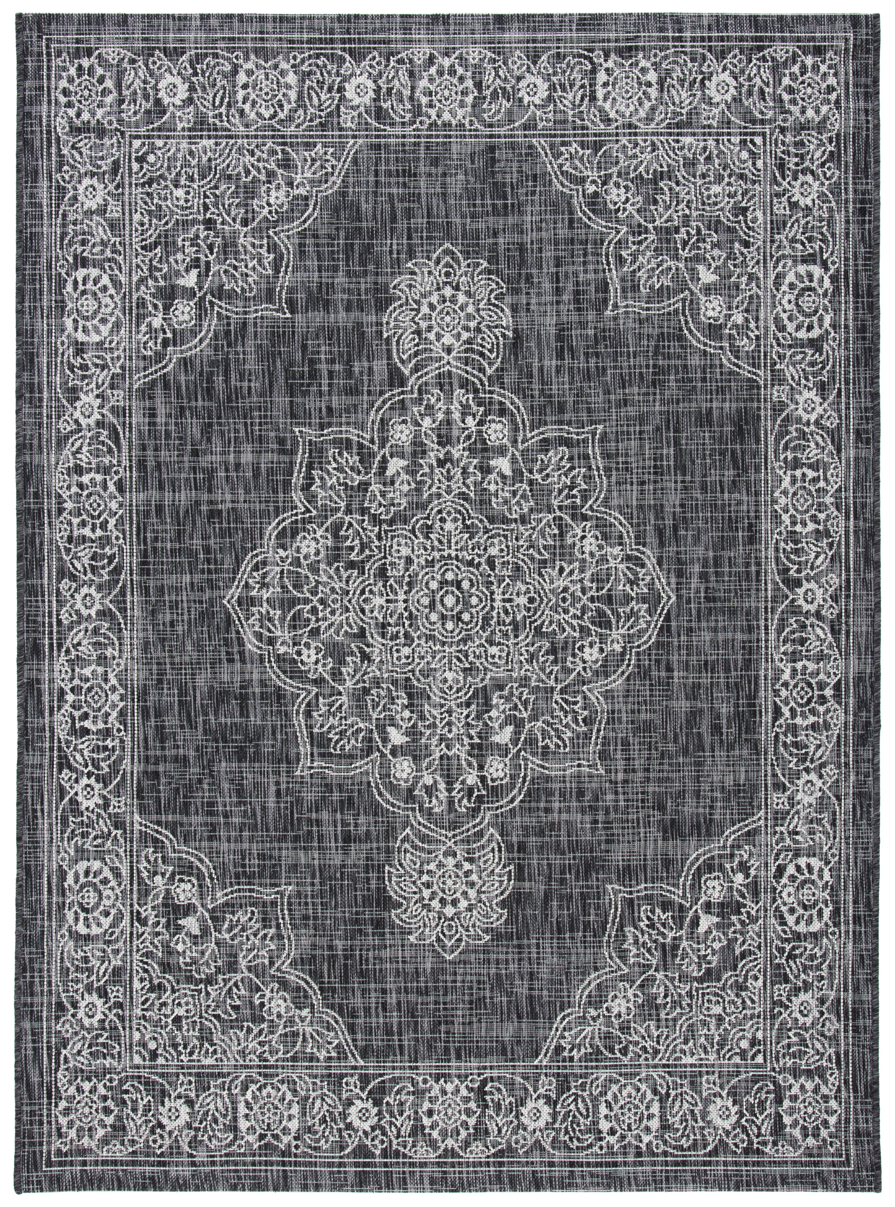 SAFAVIEH Courtyard Lynna Medallion Indoor/Outdoor Area Rug, Black/Grey, 9' x 12'