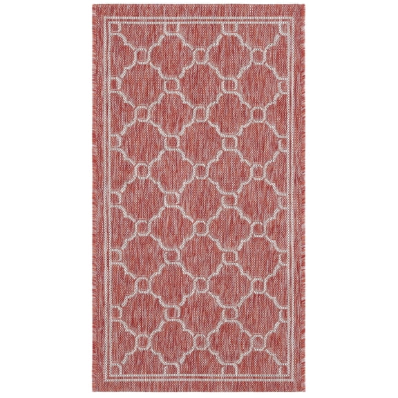 SAFAVIEH Courtyard Maksim Geometric Bordered Indoor/Outdoor Area Rug, 2' x 3'7", Red/Beige