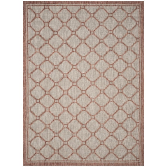 SAFAVIEH Courtyard Maksim Oriental Indoor/Outdoor Area Rug, Red/Beige, 9' x 12'
