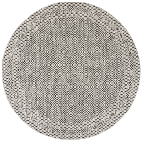 SAFAVIEH Courtyard Marisa Bordered Indoor/Outdoor Area Rug, Grey/Black, 6'7" x 6'7" Round