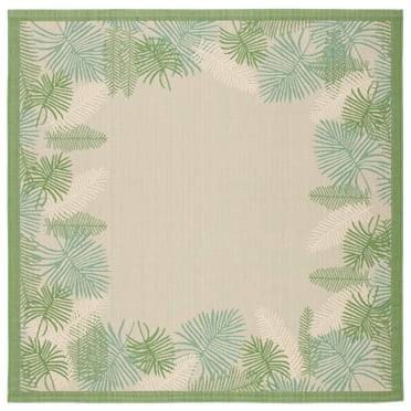 SAFAVIEH Courtyard Martin Botanical Indoor/Outdoor Area Rug, Cream/Green, 6'7" x 6'7" Square