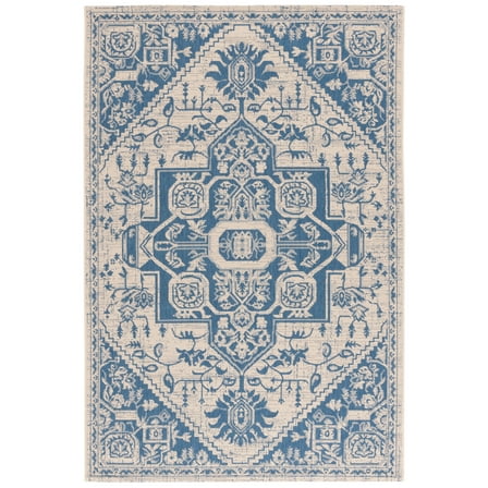 SAFAVIEH Courtyard Melva Medallion Indoor/Outdoor Area Rug, Beige/Blue, 5'1" x 7'6"