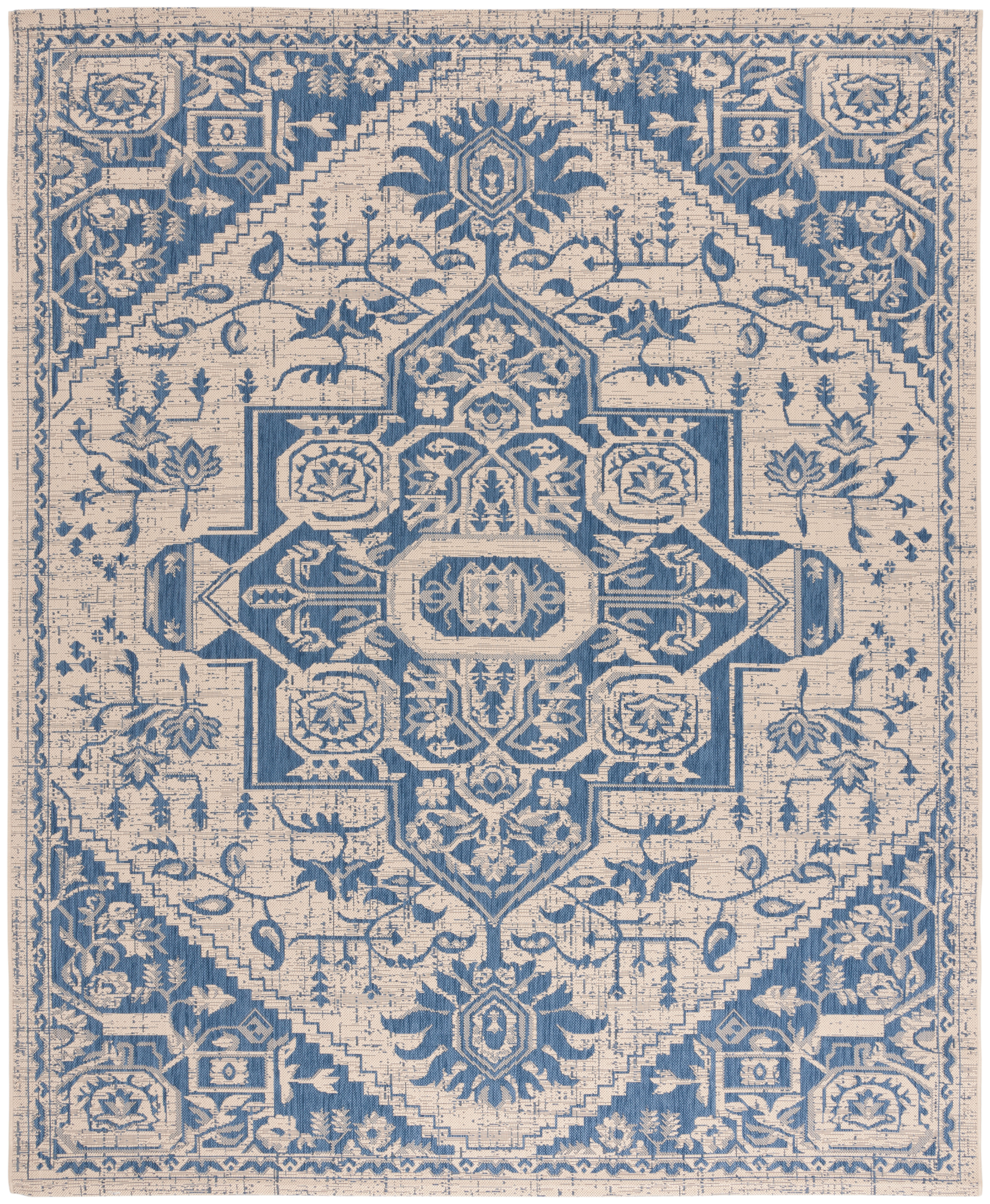 SAFAVIEH Courtyard Melva Medallion Indoor/Outdoor Area Rug, Beige/Blue, 8' x 10'