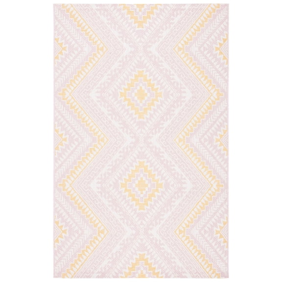 SAFAVIEH Courtyard Mervyn Botanical Indoor/Outdoor Area Rug, Pink/Gold, 4’ x 5’7”