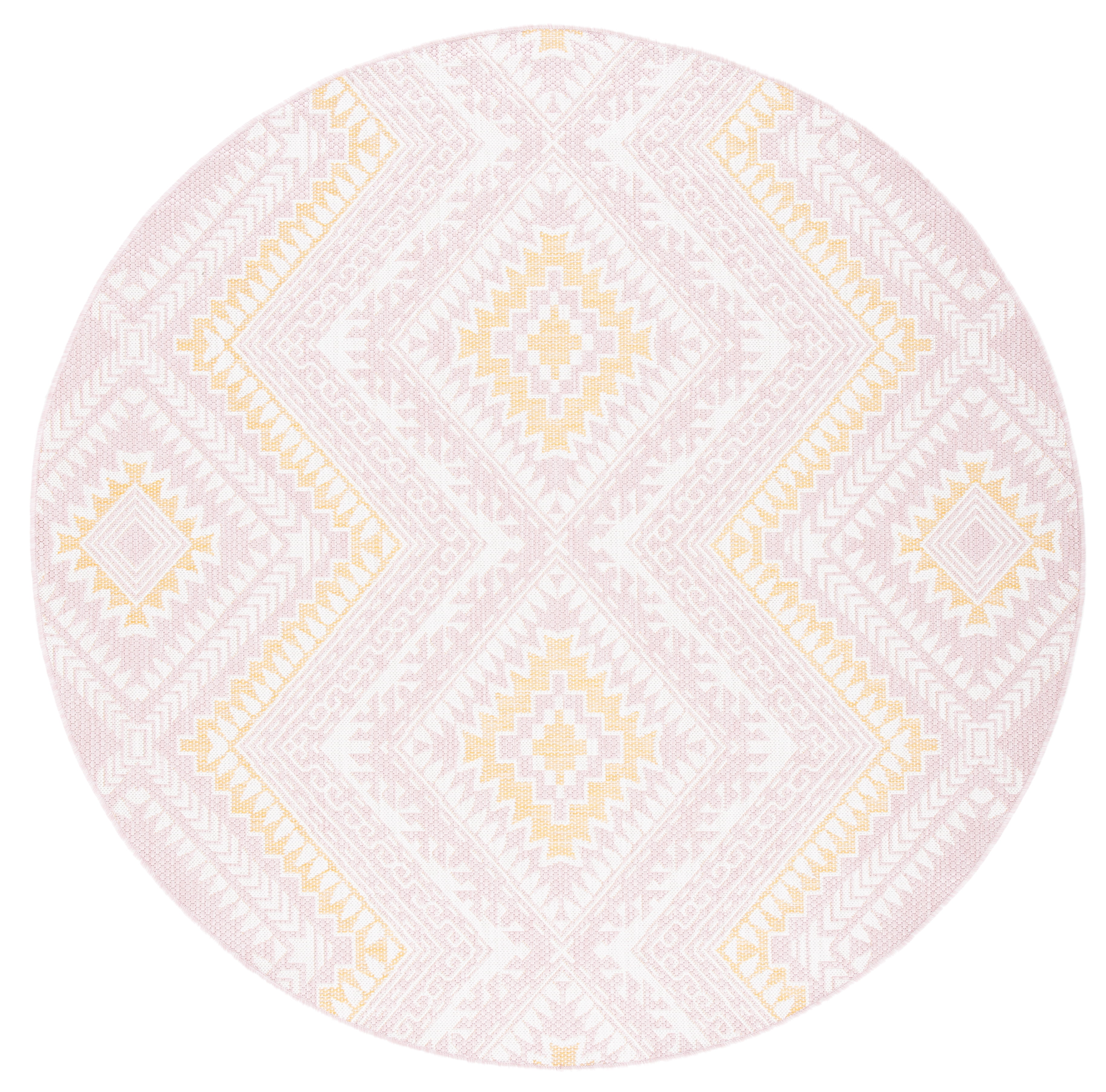 SAFAVIEH Courtyard Mervyn Botanical Indoor/Outdoor Area Rug, Pink/Gold, 6'7" x 6'7" Round
