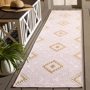 SAFAVIEH Courtyard Mervyn Botanical Indoor/Outdoor Runner Rug, Pink/Gold, 2'2" x 9'