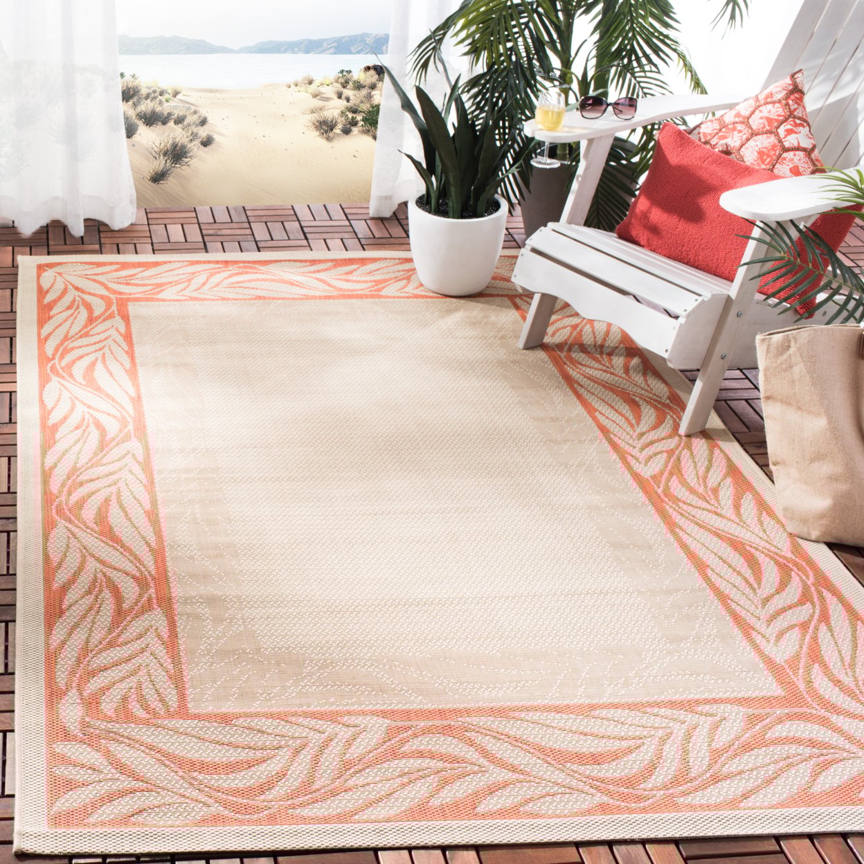SAFAVIEH Courtyard Kevin Floral Indoor/Outdoor Area Rug, 6'7