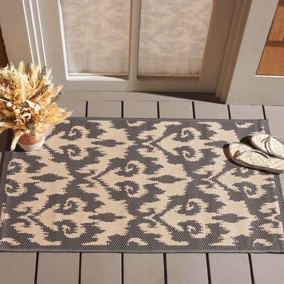 Safavieh Courtyard Millard Geometric Indoor/Outdoor Area Rug, Anthracite/Beige, 2' x 3'7"