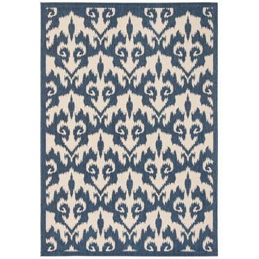 SAFAVIEH Courtyard Millard Geometric Indoor/Outdoor Area Rug, Navy/Beige, 5'3" x 7'7"