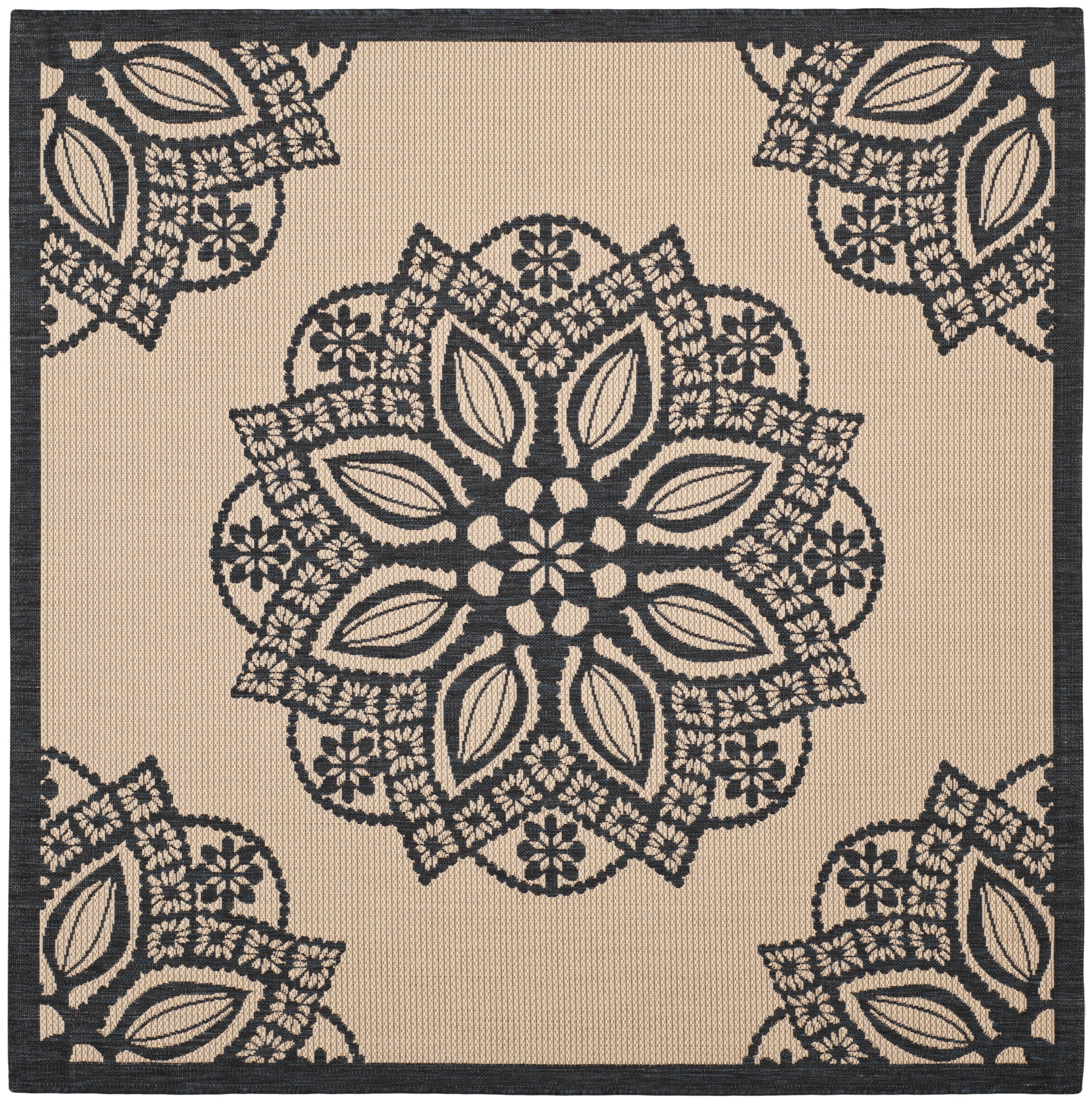 Safavieh Courtyard Millicent Medallion Indoor/Outdoor Area Rug, Beige/Black, 6'7" x 6'7" Square