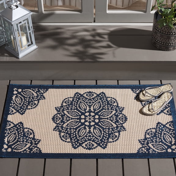 Safavieh Courtyard Millicent Medallion Indoor/Outdoor Area Rug, Beige/Navy, 2' x 3'7"
