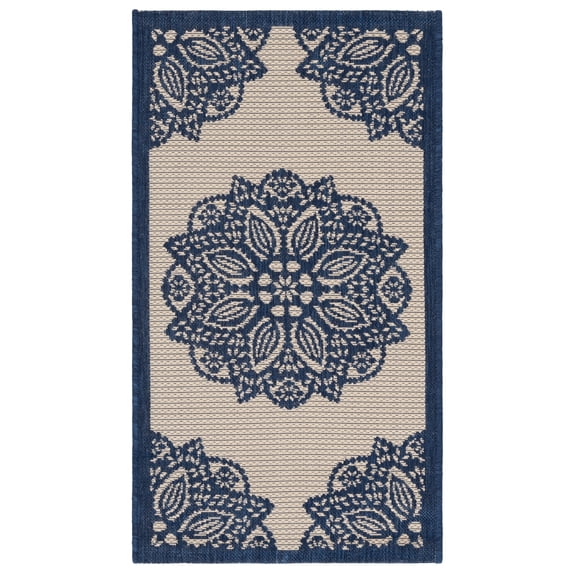 Safavieh Courtyard Millicent Medallion Indoor/Outdoor Area Rug, Beige/Navy, 2' x 3'7"