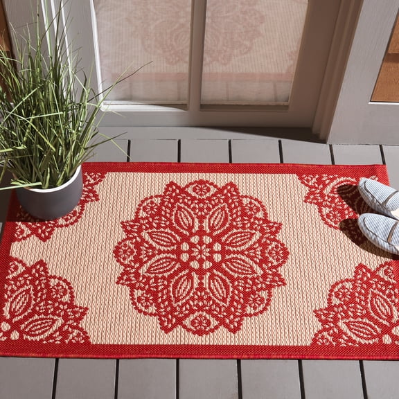 Safavieh Courtyard Millicent Medallion Indoor/Outdoor Area Rug, Beige/Red, 2' x 3'7"