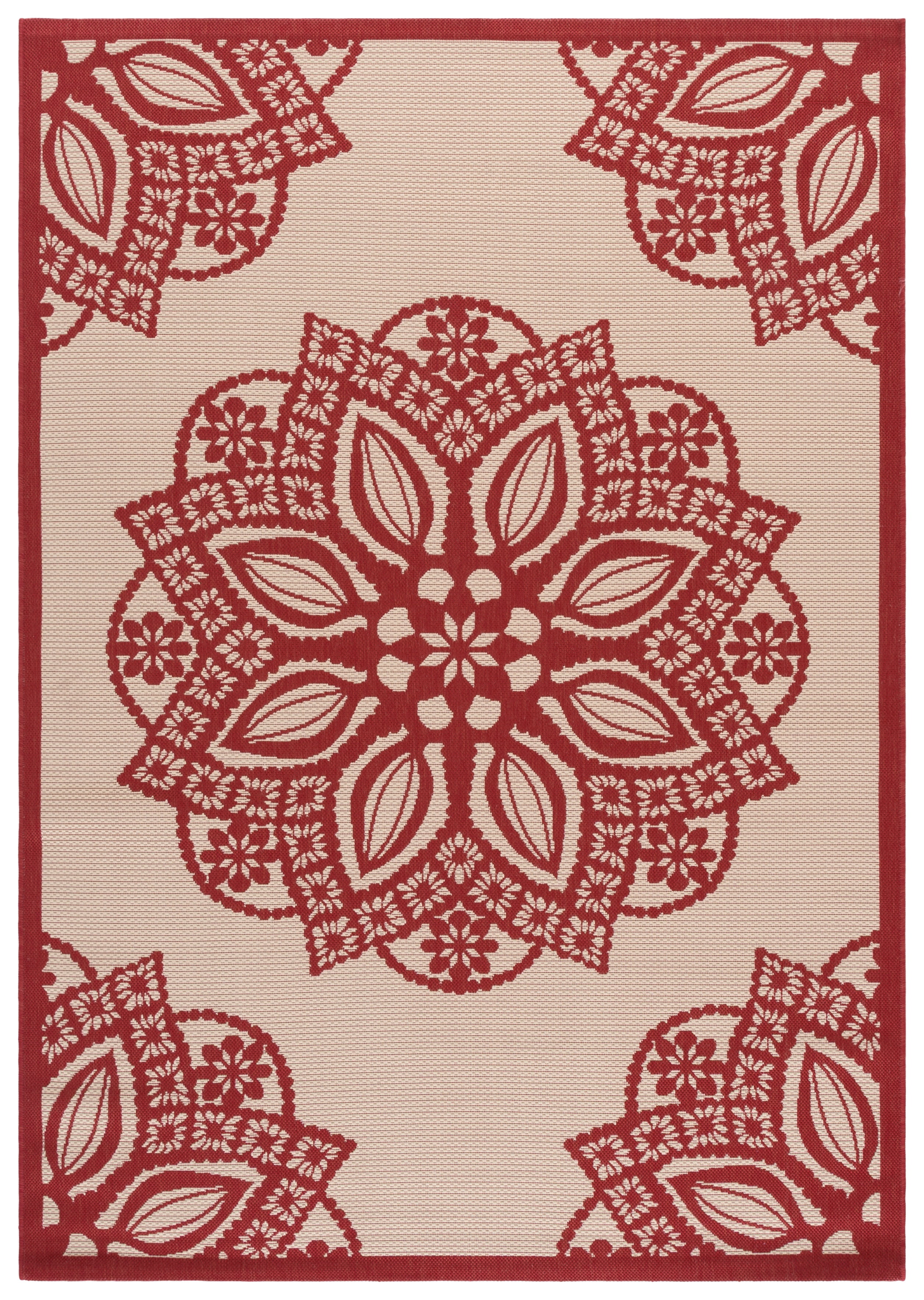 Safavieh Courtyard Millicent Medallion Indoor/Outdoor Area Rug, Beige/Red, 5'3" x 7'7"