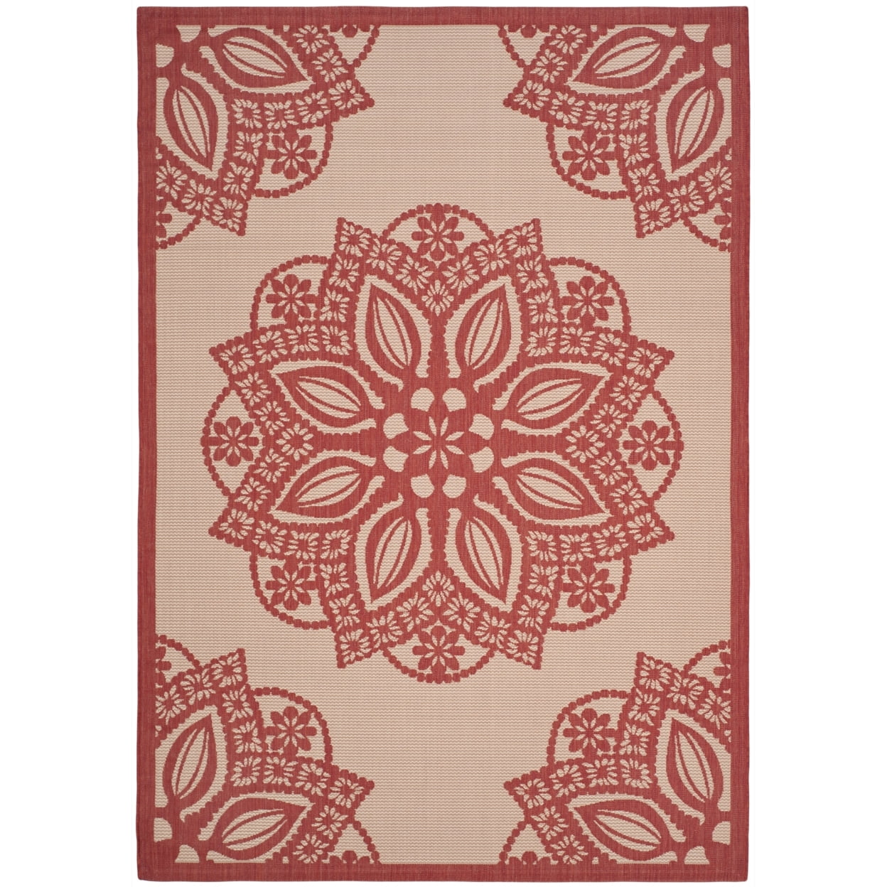 SAFAVIEH Courtyard Millicent Medallion Indoor/Outdoor Area Rug, Beige/Red, 9' x 12'