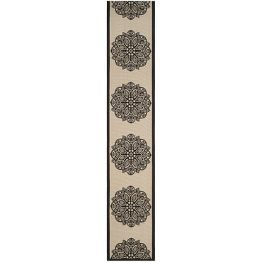 SAFAVIEH Courtyard Millicent Medallion Indoor/Outdoor Runner Rug, Beige/Black, 2'3" x 12'