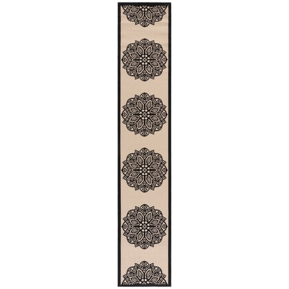 Safavieh Courtyard Millicent Medallion Indoor/Outdoor Runner Rug, Beige/Black, 2'3" x 12'