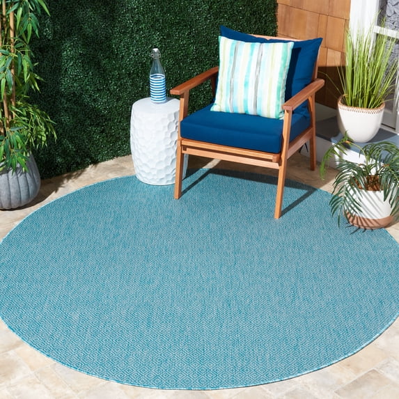Safavieh Courtyard Mitre Geometric Indoor/Outdoor Area Rug, Aqua, 4' x 4' Round