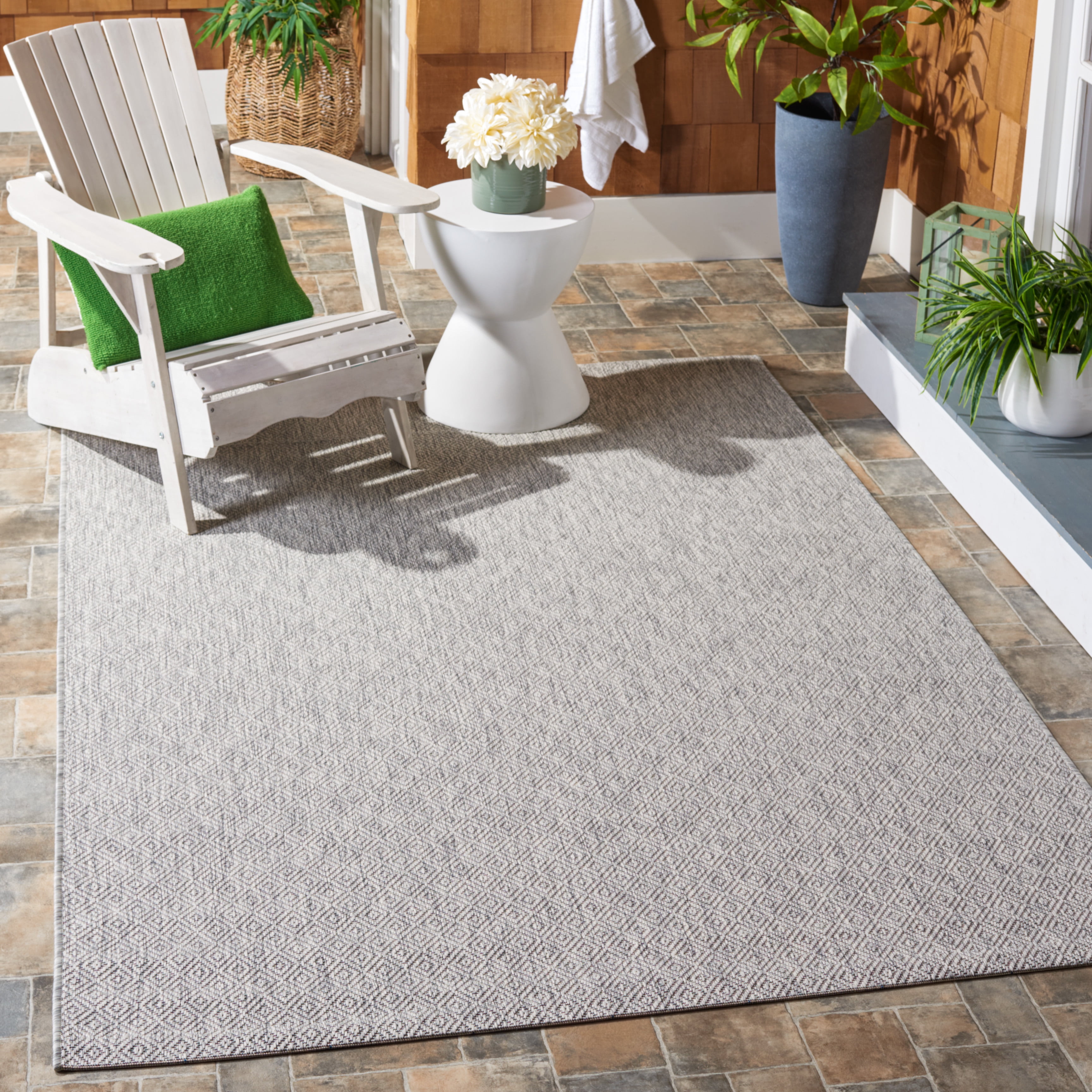 Safavieh Courtyard Mitre Geometric Indoor/Outdoor Area Rug, Gray, 5'3" x 5'3" Square