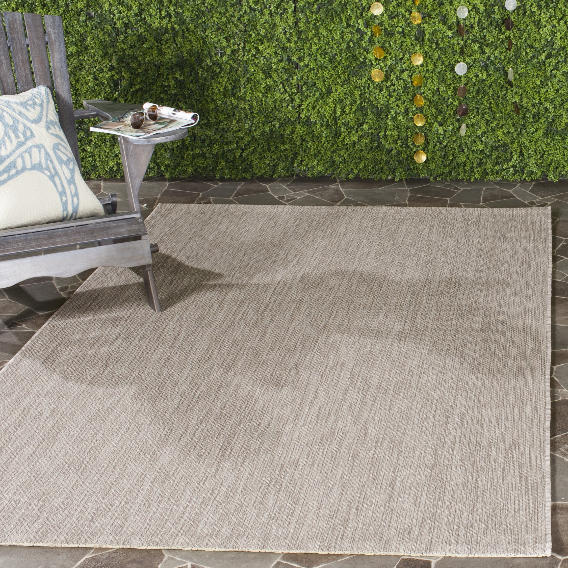 SAFAVIEH Courtyard Mitre Geometric Overdyed Indoor/Outdoor Area Rug, 6'7" x 6'7" Square, Beige