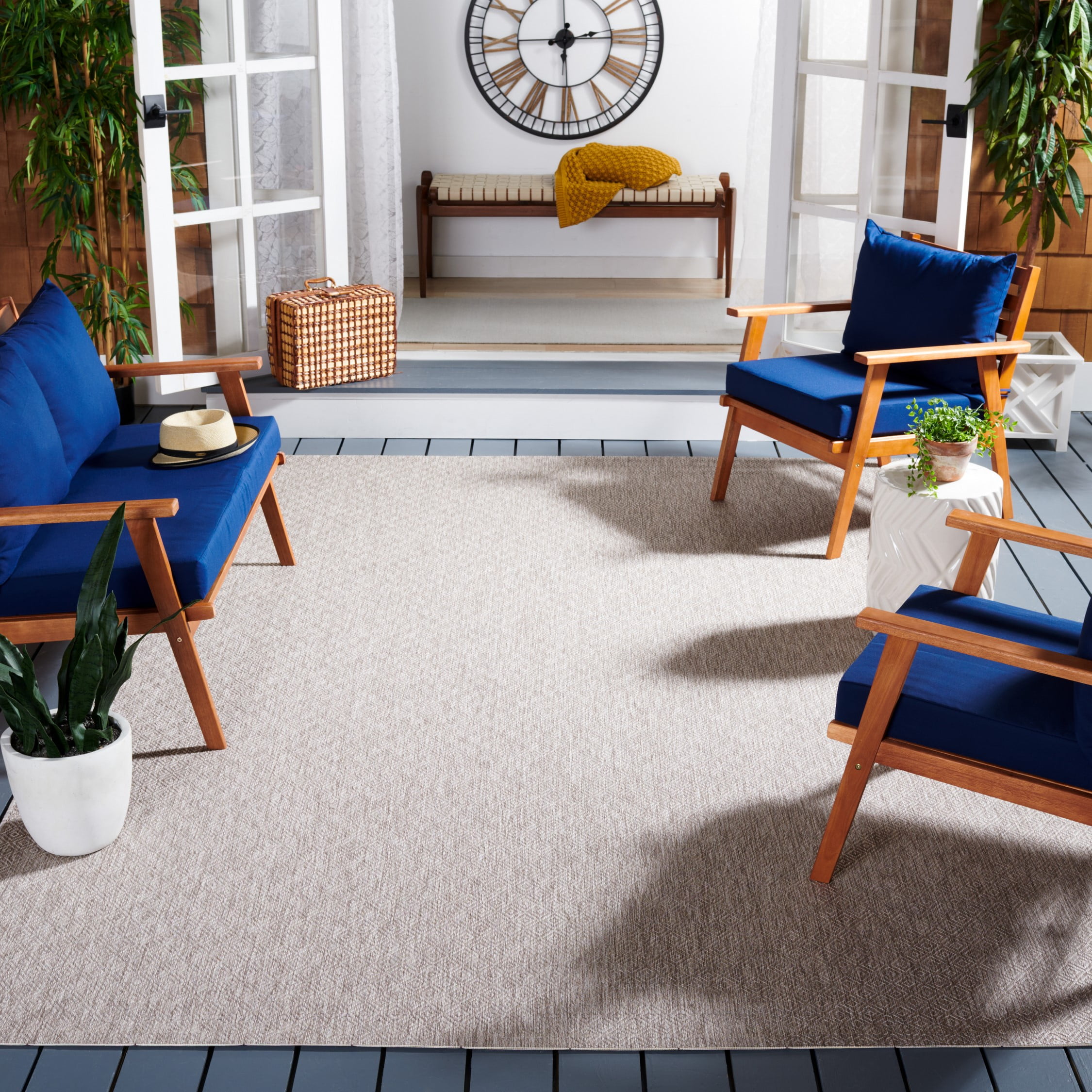 Beige and Gray Geometric Low Pile Indoor/Outdoor Area Rug