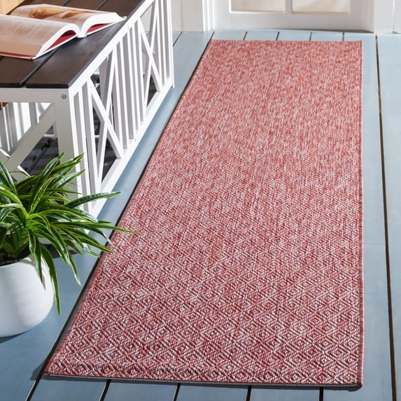 Safavieh Courtyard Mitre Geometric Indoor/Outdoor Runner Rug, Red/Red, 2'3" x 8'