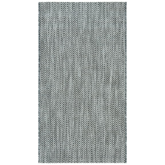 SAFAVIEH Courtyard Morven Chevron Stripes Indoor/Outdoor Area Rug, 2'7" x 5', Black/Beige