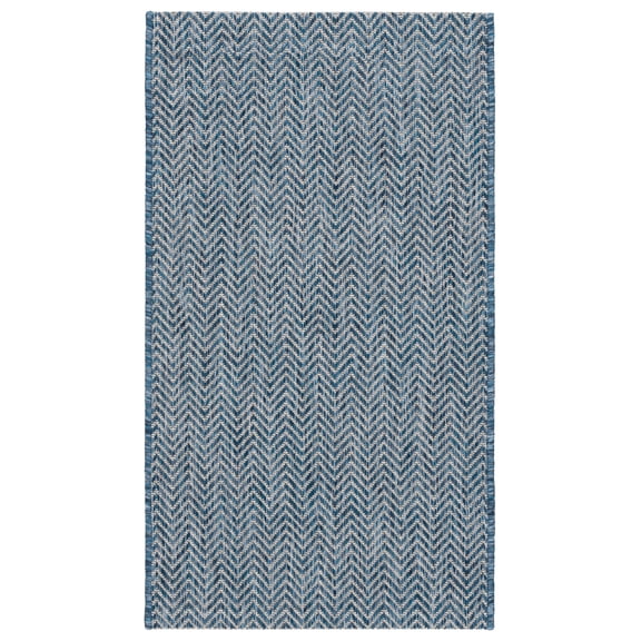 SAFAVIEH Courtyard Morven Chevron Stripes Indoor/Outdoor Area Rug, 2' x 3'7", Navy/Grey