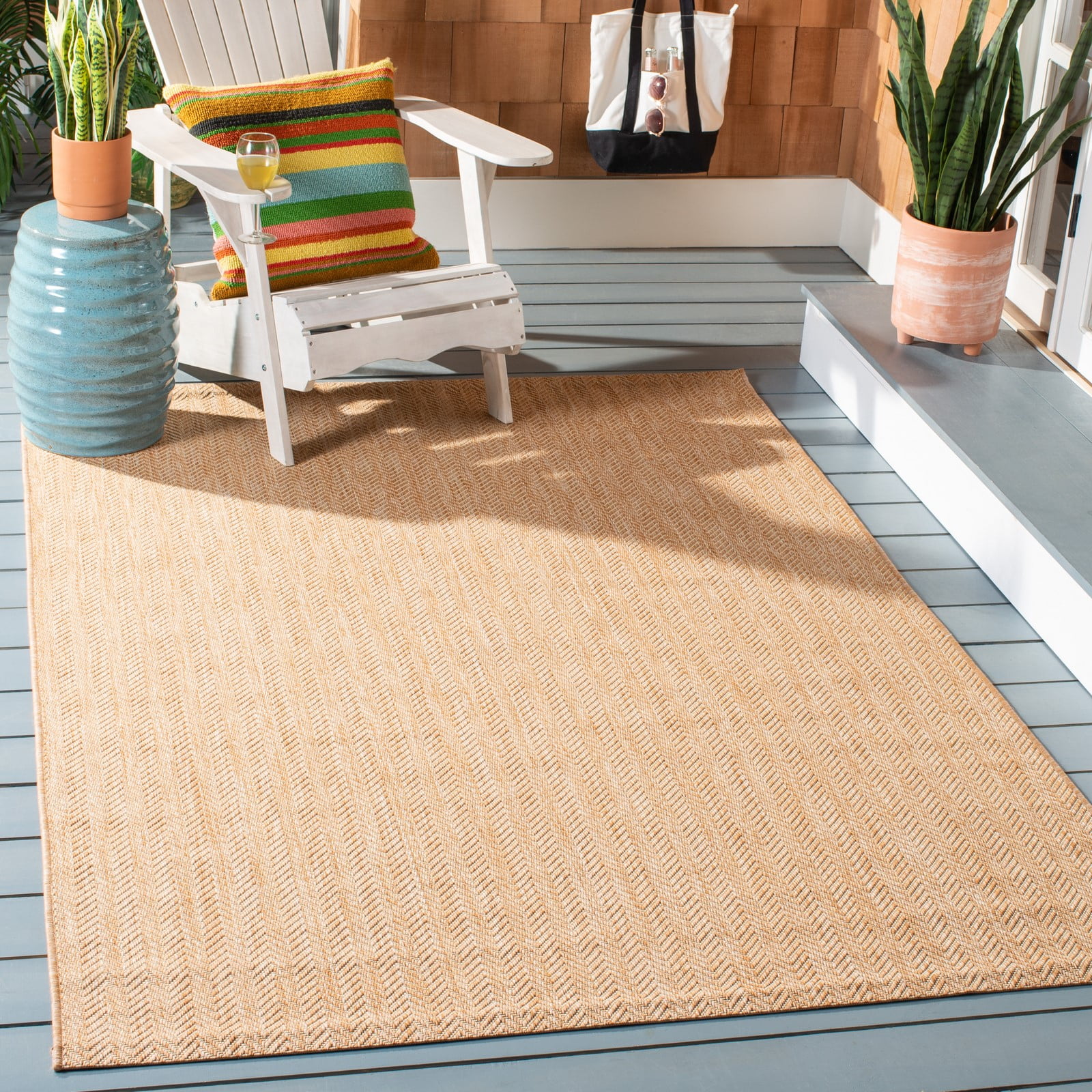 Natural Cream 4' Square Synthetic Indoor/Outdoor Area Rug