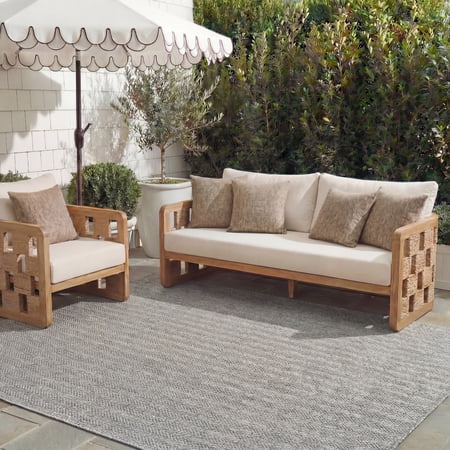Safavieh Courtyard Blazhe Chevron Indoor/Outdoor Area Rug, Gray/Navy, 4' x 5'7"