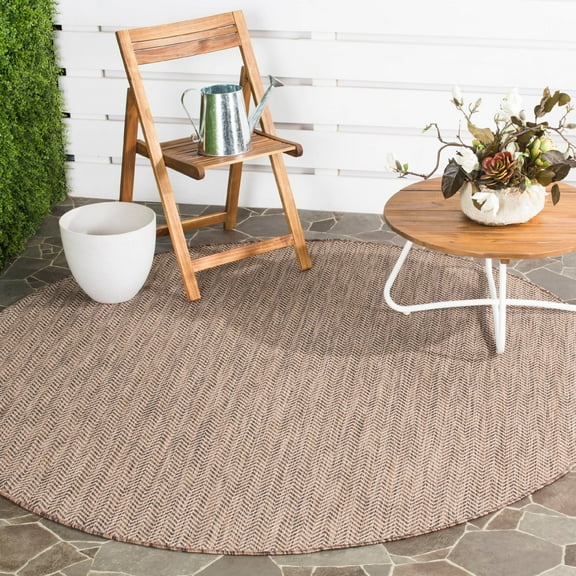 SAFAVIEH Courtyard Morven Chevron Stripes Indoor/Outdoor Area Rug, 6'7" x 6'7" Round, Brown/Beige