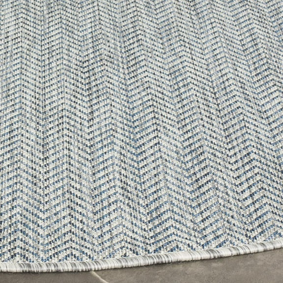 SAFAVIEH Courtyard Morven Chevron Stripes Indoor/Outdoor Area Rug, 6'7" x 6'7" Round, Grey/Navy