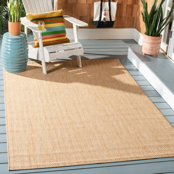 SAFAVIEH Courtyard Morven Chevron Stripes Indoor/Outdoor Area Rug, 8' x 10', Natural/Cream